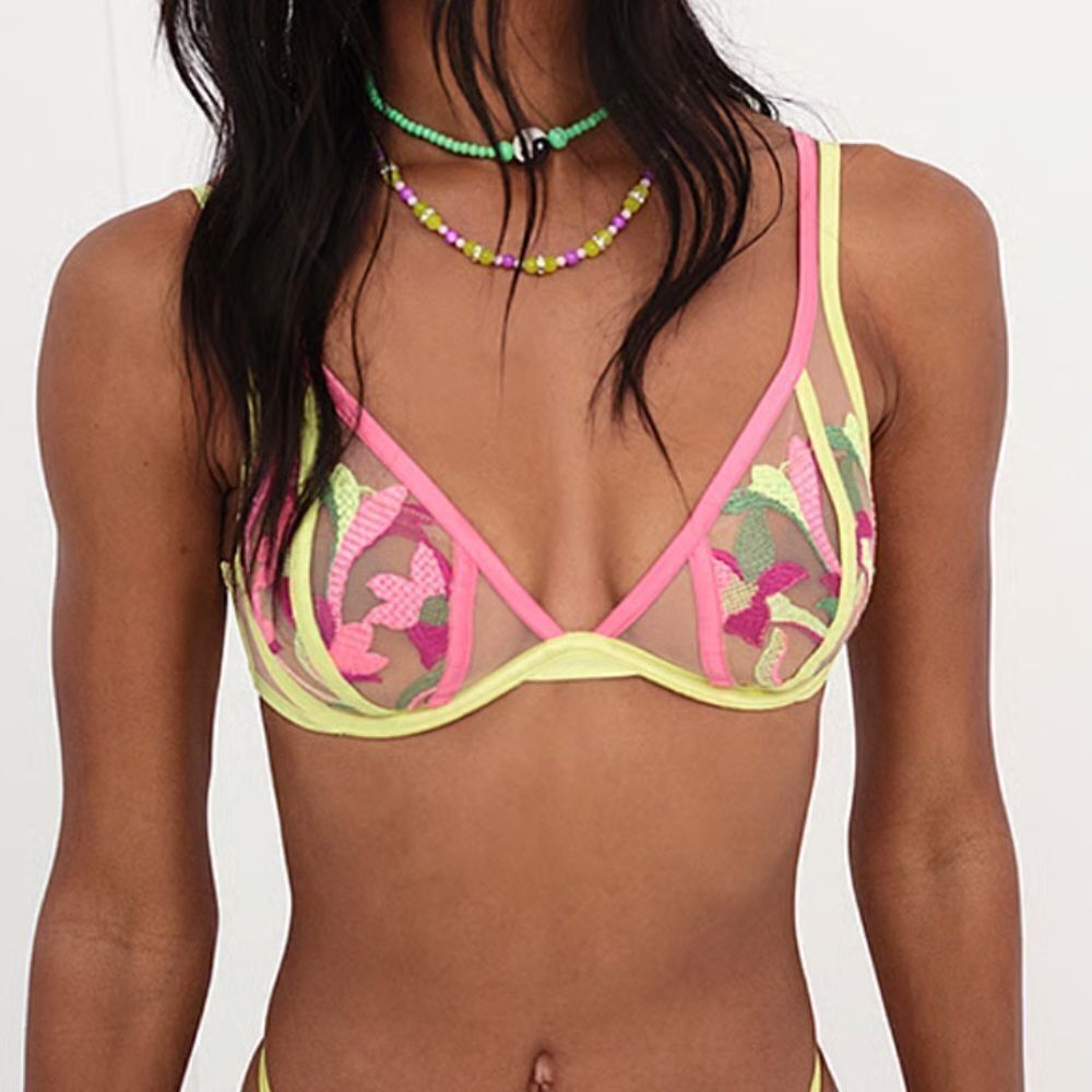 For Love and Lemons Petunja Embroidered Underwire Bra in Pink